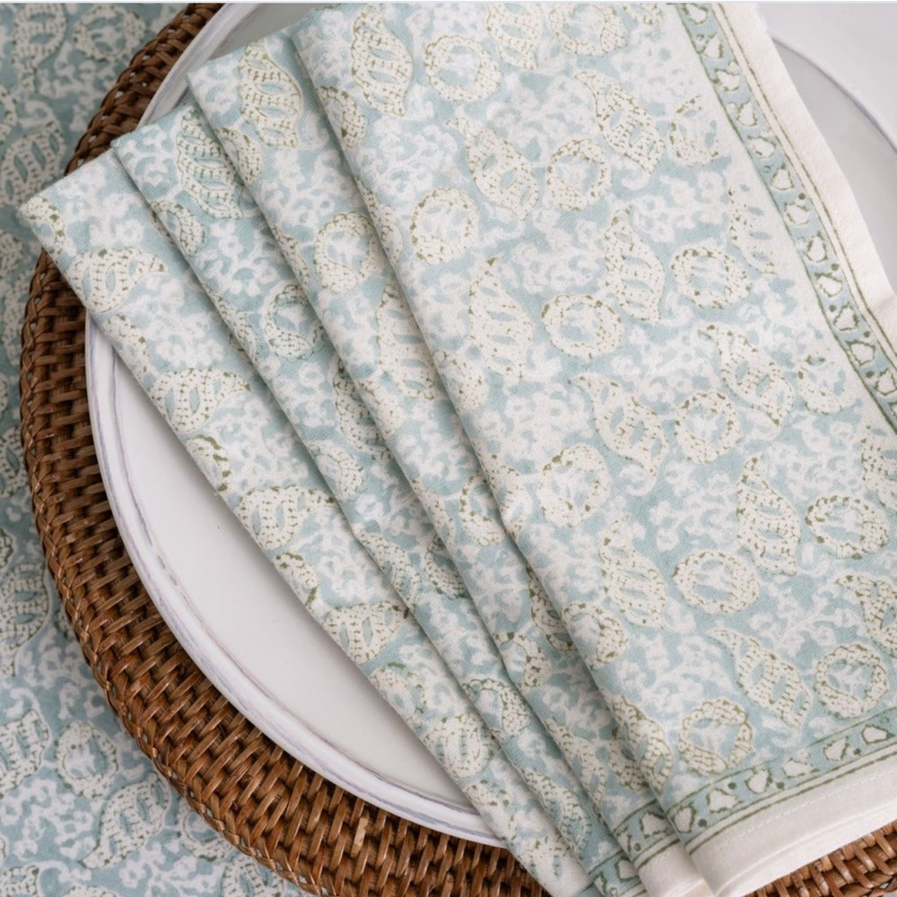 Pomegranate India Hicks Seashell Seafoam Napkins Set of 4 - 20”x20”